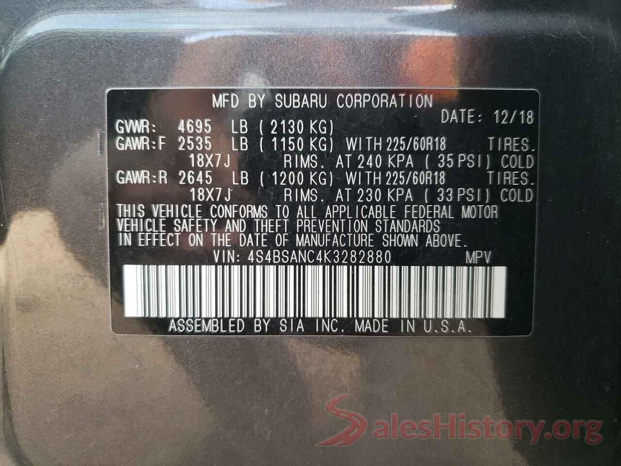 4S4BSANC4K3282880 2019 SUBARU OUTBACK