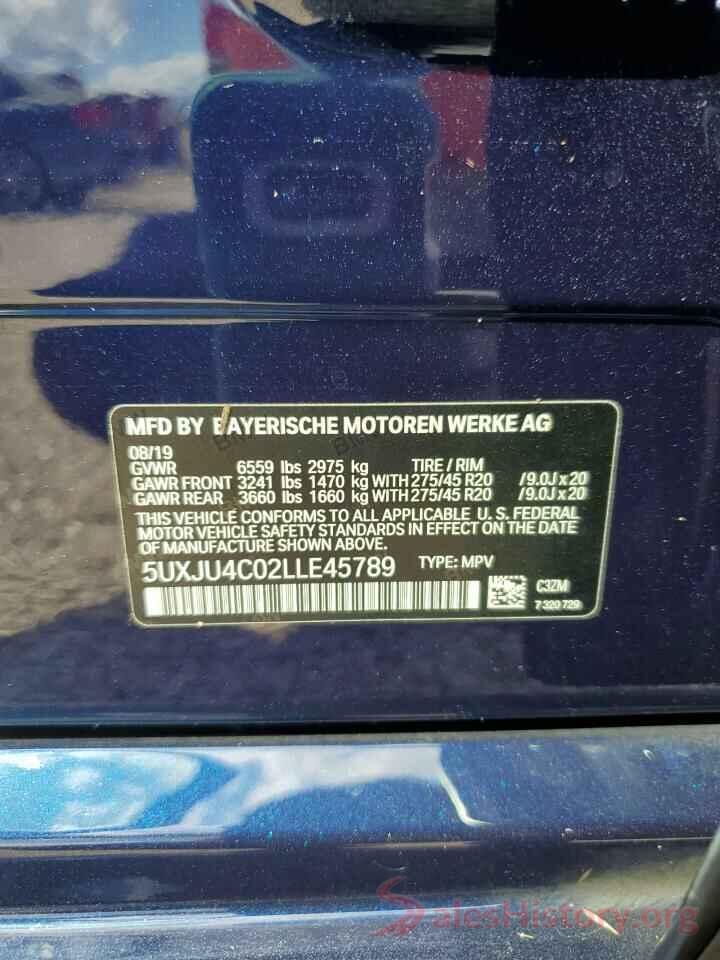 5UXJU4C02LLE45789 2020 BMW X5