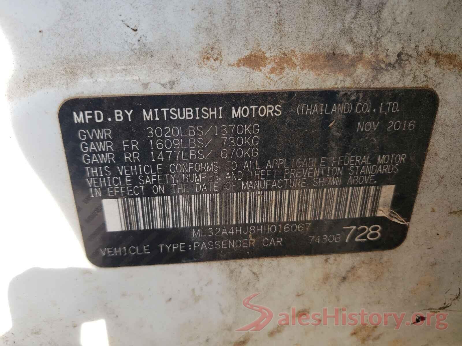 ML32A4HJ8HH016067 2017 MITSUBISHI MIRAGE