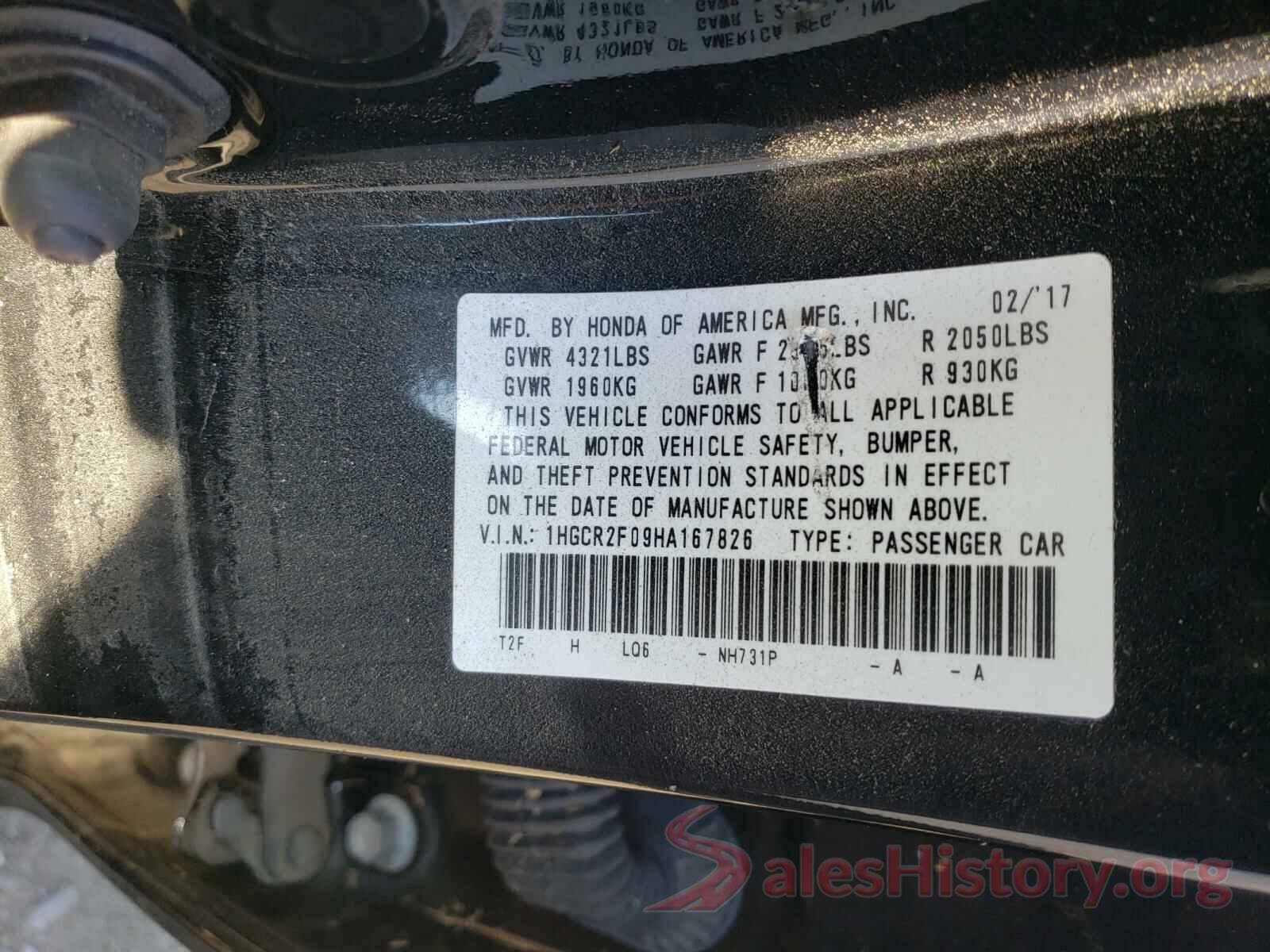 1HGCR2F09HA167826 2017 HONDA ACCORD