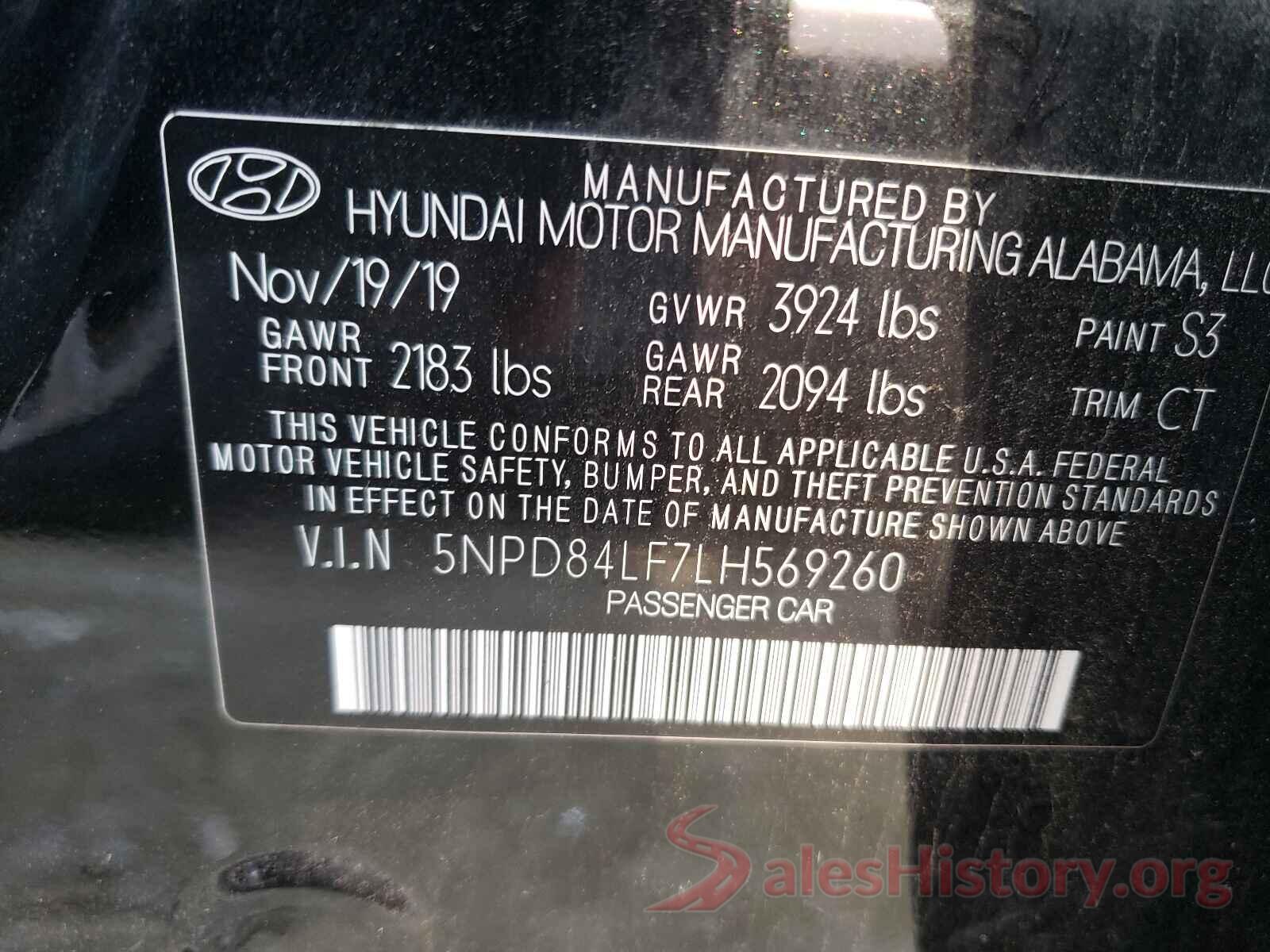 5NPD84LF7LH569260 2020 HYUNDAI ELANTRA