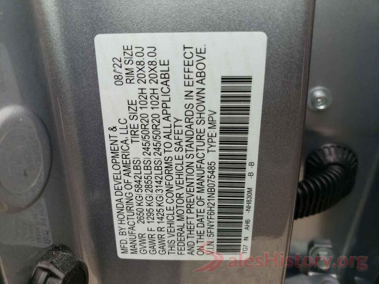 5FNYF6H21NB075485 2022 HONDA PILOT