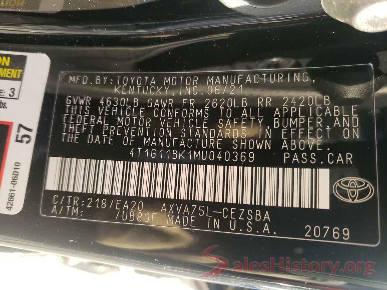 4T1G11BK1MU040369 2021 TOYOTA CAMRY