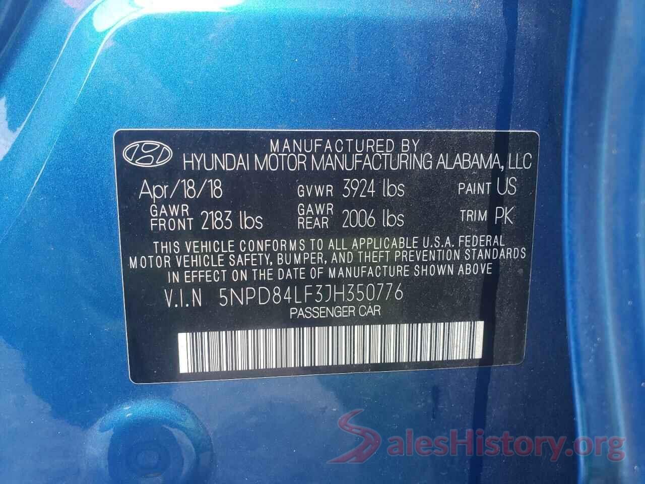 5NPD84LF3JH350776 2018 HYUNDAI ELANTRA