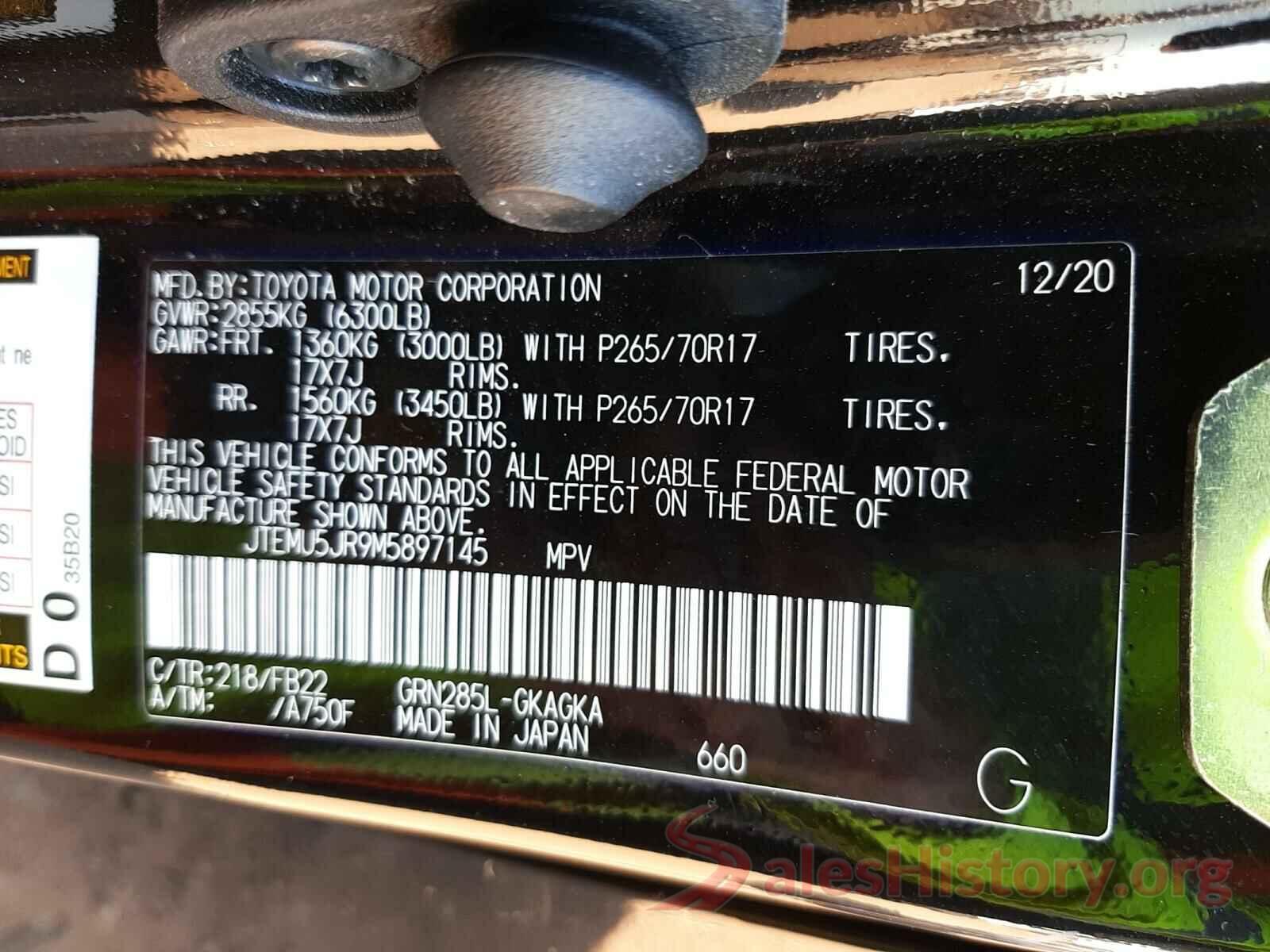 JTEMU5JR9M5897145 2021 TOYOTA 4RUNNER