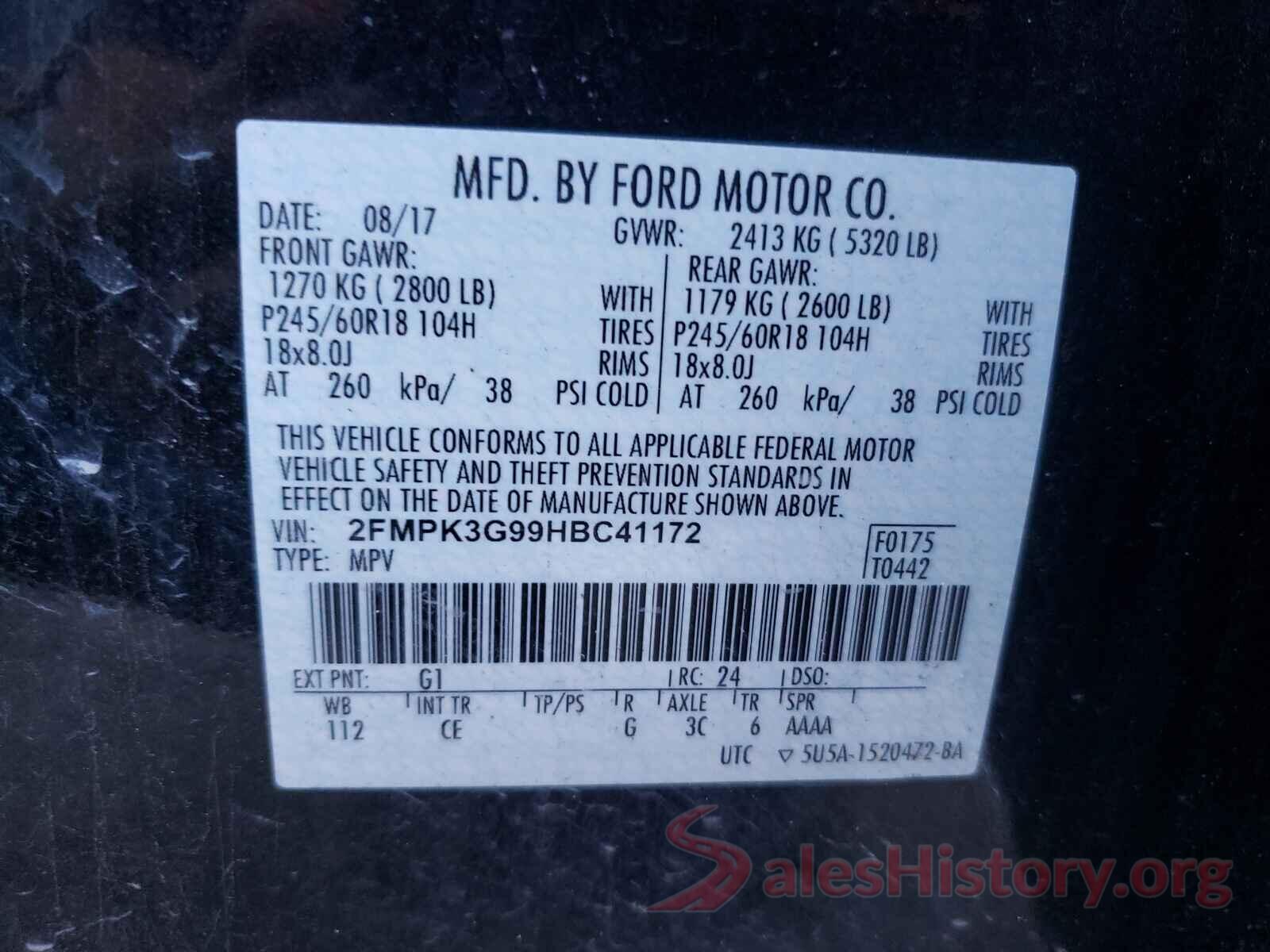 2FMPK3G99HBC41172 2017 FORD EDGE