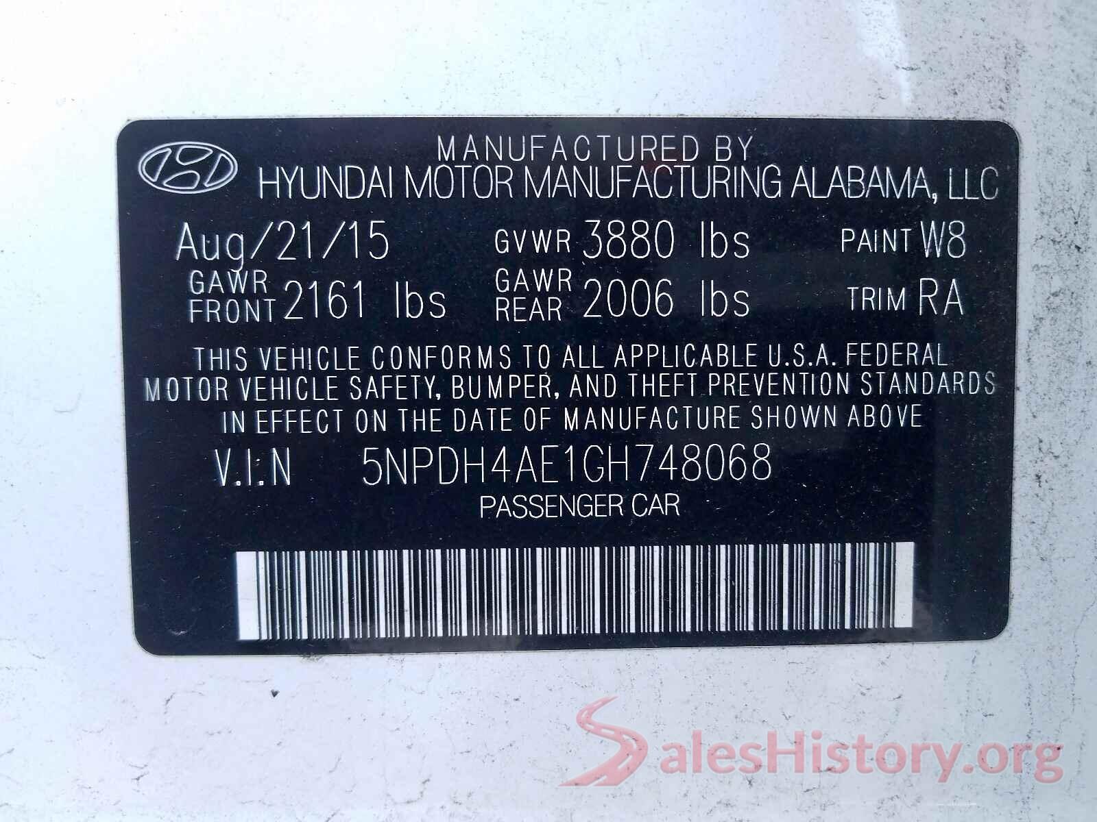 5NPDH4AE1GH748068 2016 HYUNDAI ELANTRA