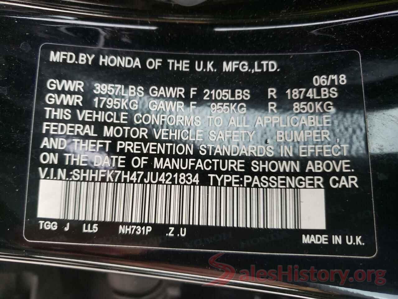 SHHFK7H47JU421834 2018 HONDA CIVIC