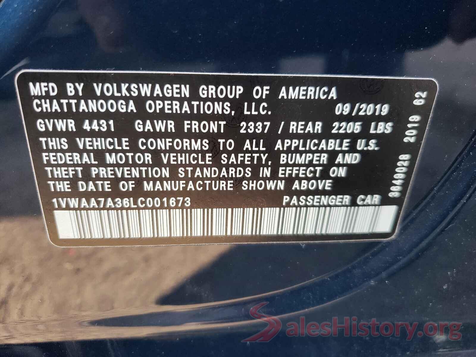 1VWAA7A36LC001673 2020 VOLKSWAGEN PASSAT