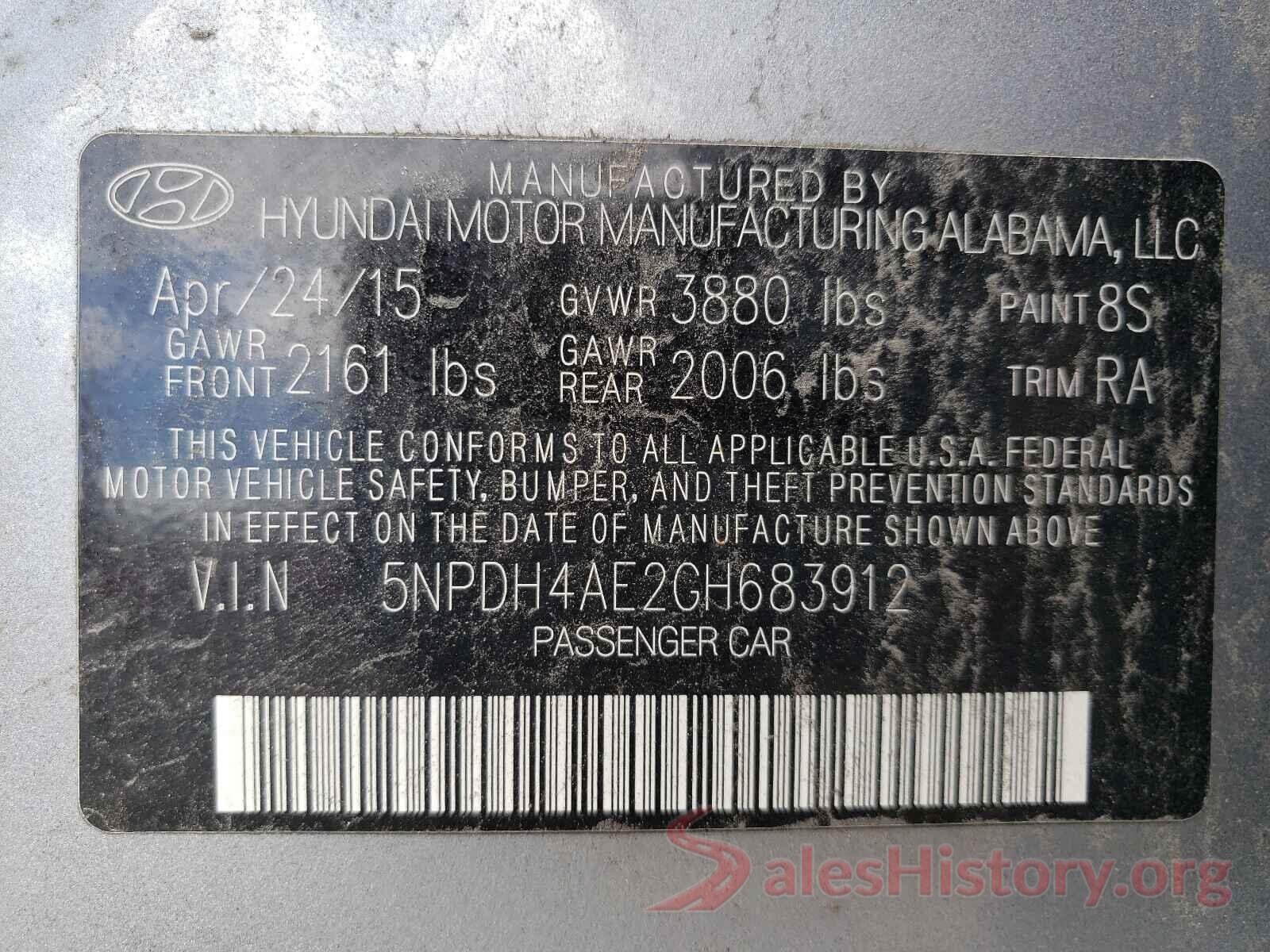 5NPDH4AE2GH683912 2016 HYUNDAI ELANTRA