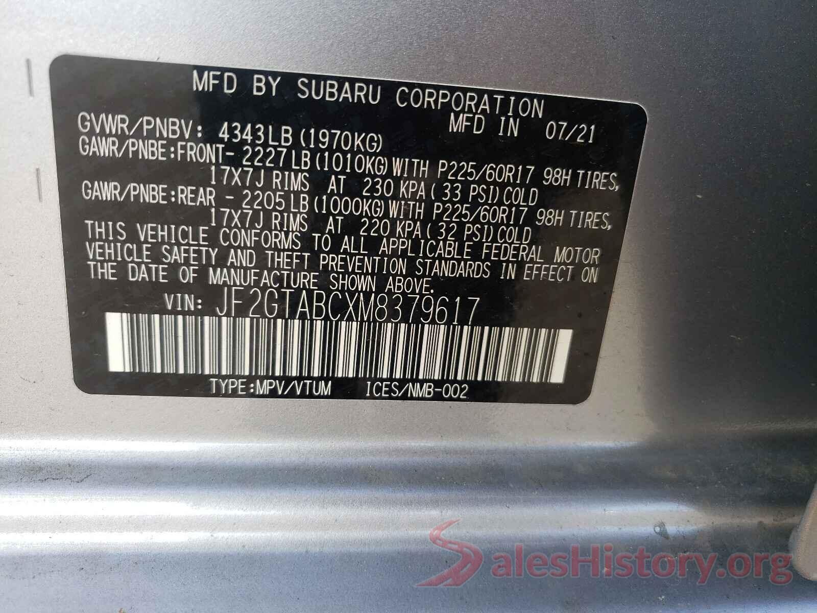 JF2GTABCXM8379617 2021 SUBARU CROSSTREK