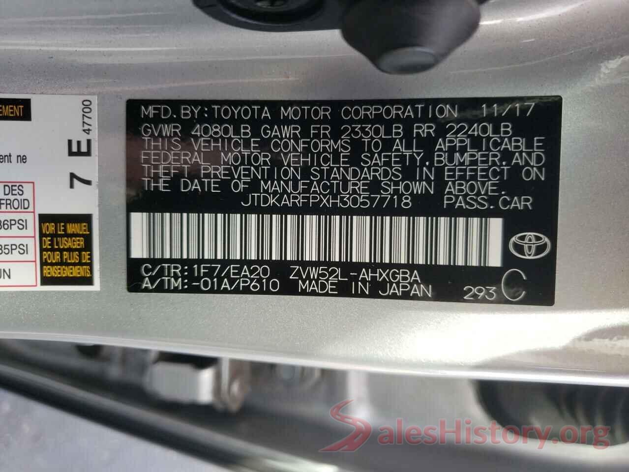 JTDKARFPXH3057718 2017 TOYOTA PRIUS