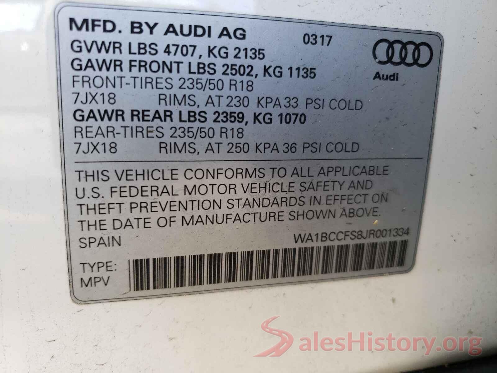 WA1BCCFS8JR001334 2018 AUDI Q3