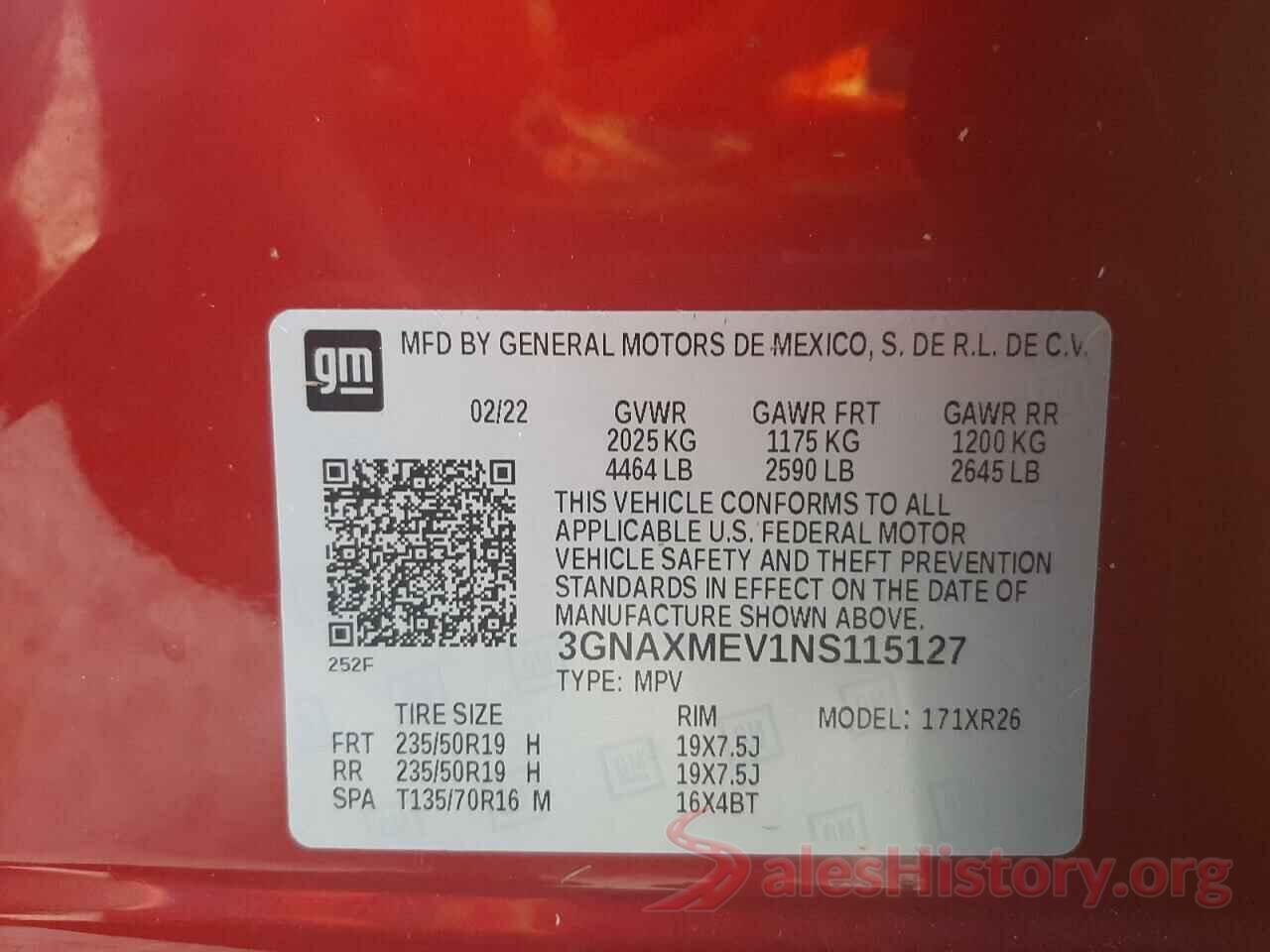 3GNAXMEV1NS115127 2022 CHEVROLET EQUINOX