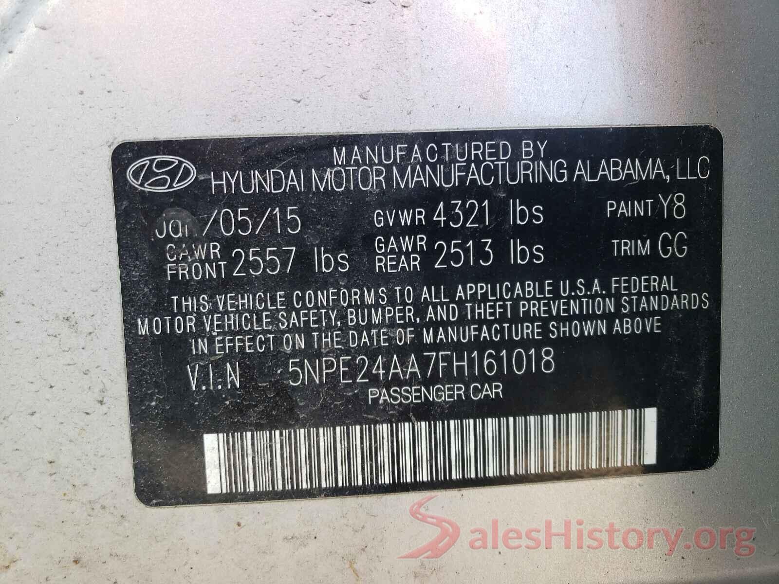 5NPE24AA7FH161018 2015 HYUNDAI SONATA