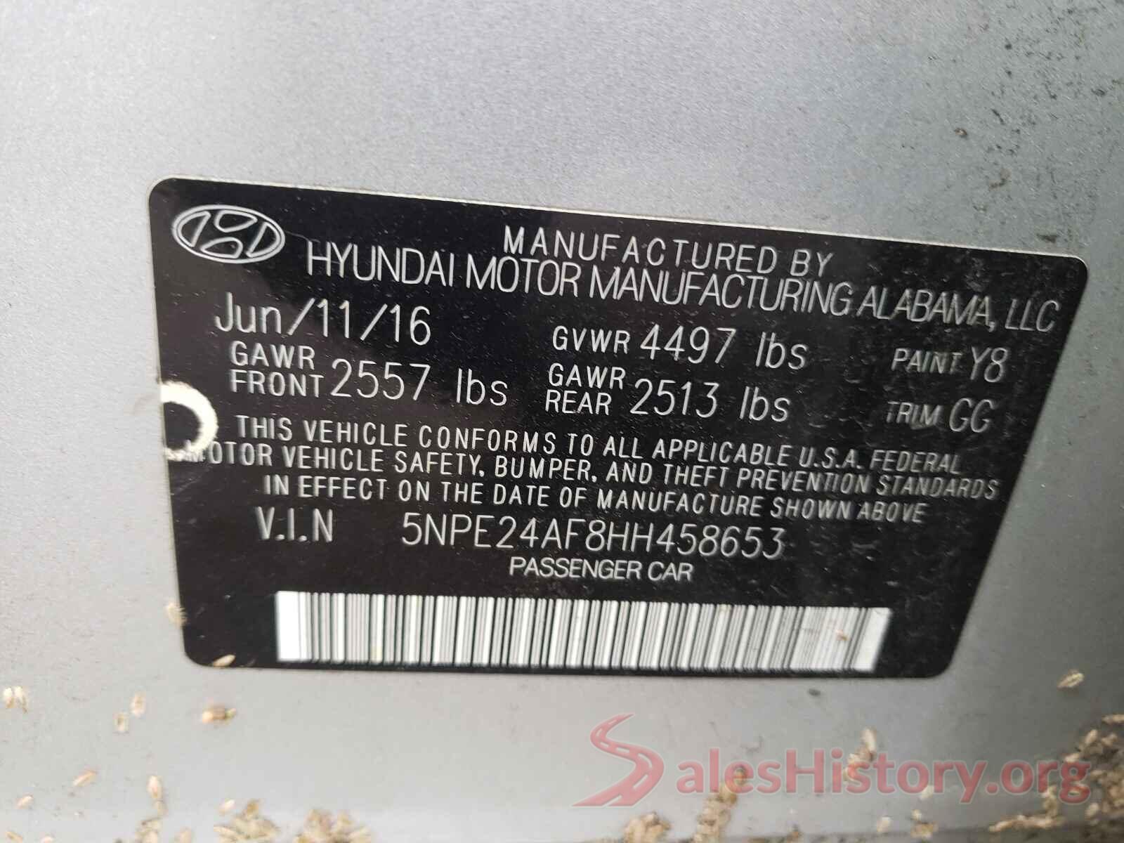 5NPE24AF8HH458653 2017 HYUNDAI SONATA