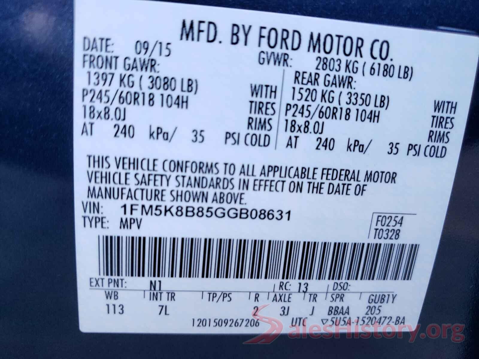 1FM5K8B85GGB08631 2016 FORD EXPLORER