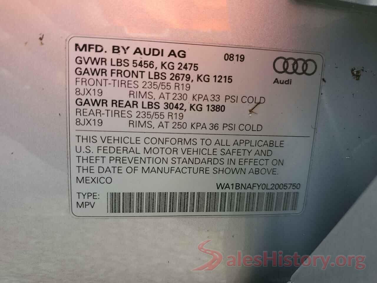 WA1BNAFY0L2005750 2020 AUDI Q5