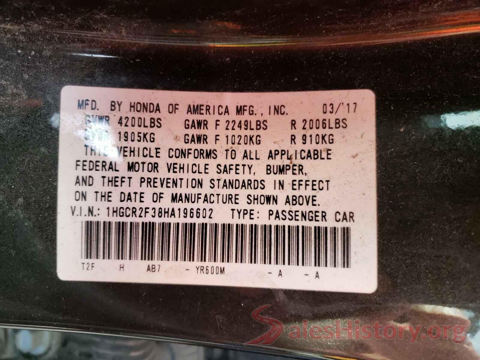 1HGCR2F38HA196602 2017 HONDA ACCORD