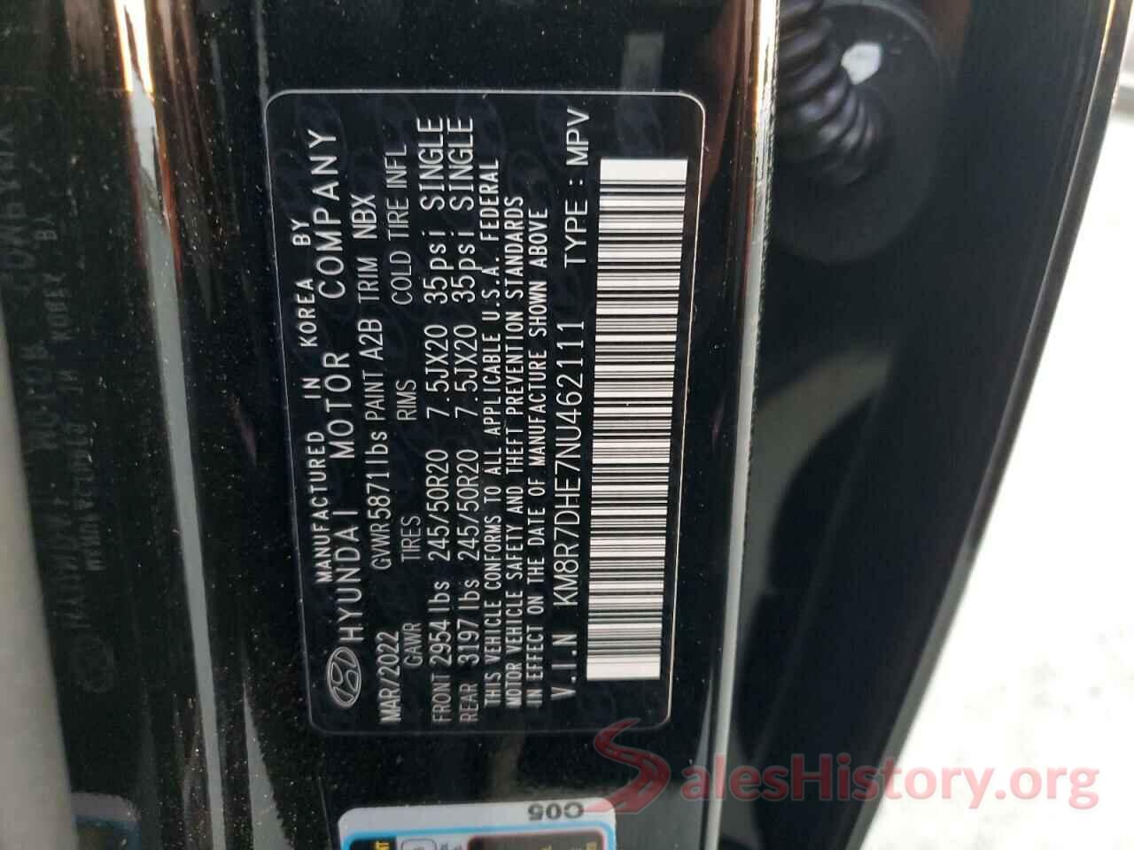 KM8R7DHE7NU462111 2022 HYUNDAI PALISADE