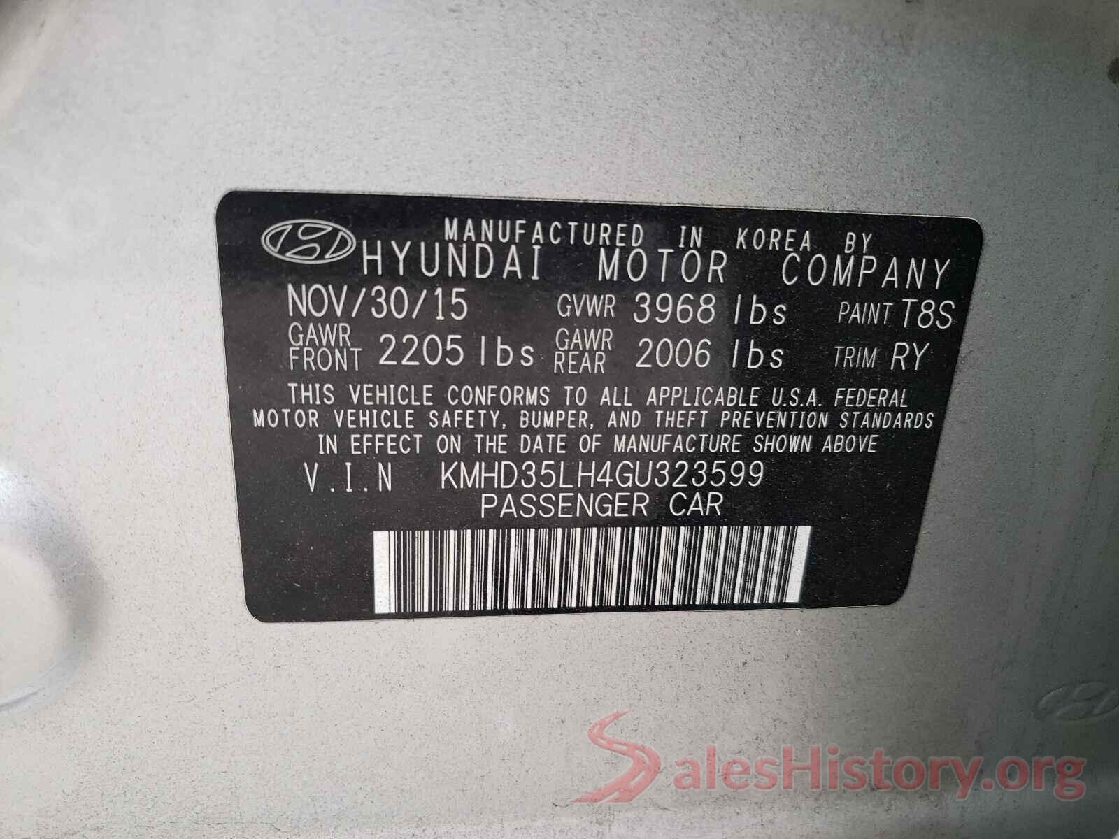 KMHD35LH4GU323599 2016 HYUNDAI ELANTRA