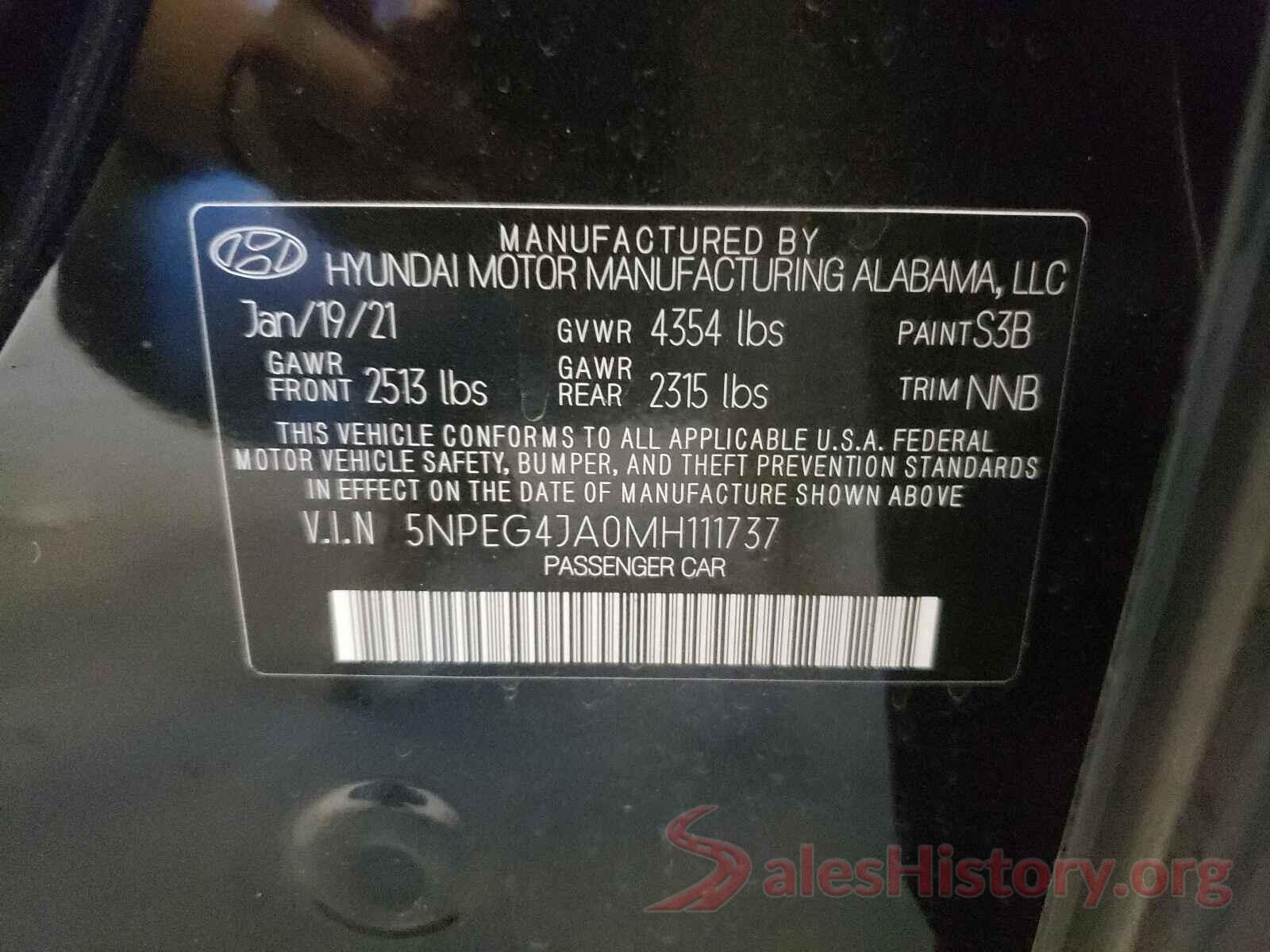 5NPEG4JA0MH111737 2021 HYUNDAI SONATA