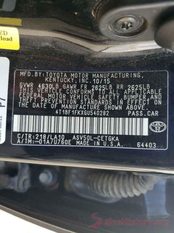 4T1BF1FKXGU540282 2016 TOYOTA CAMRY