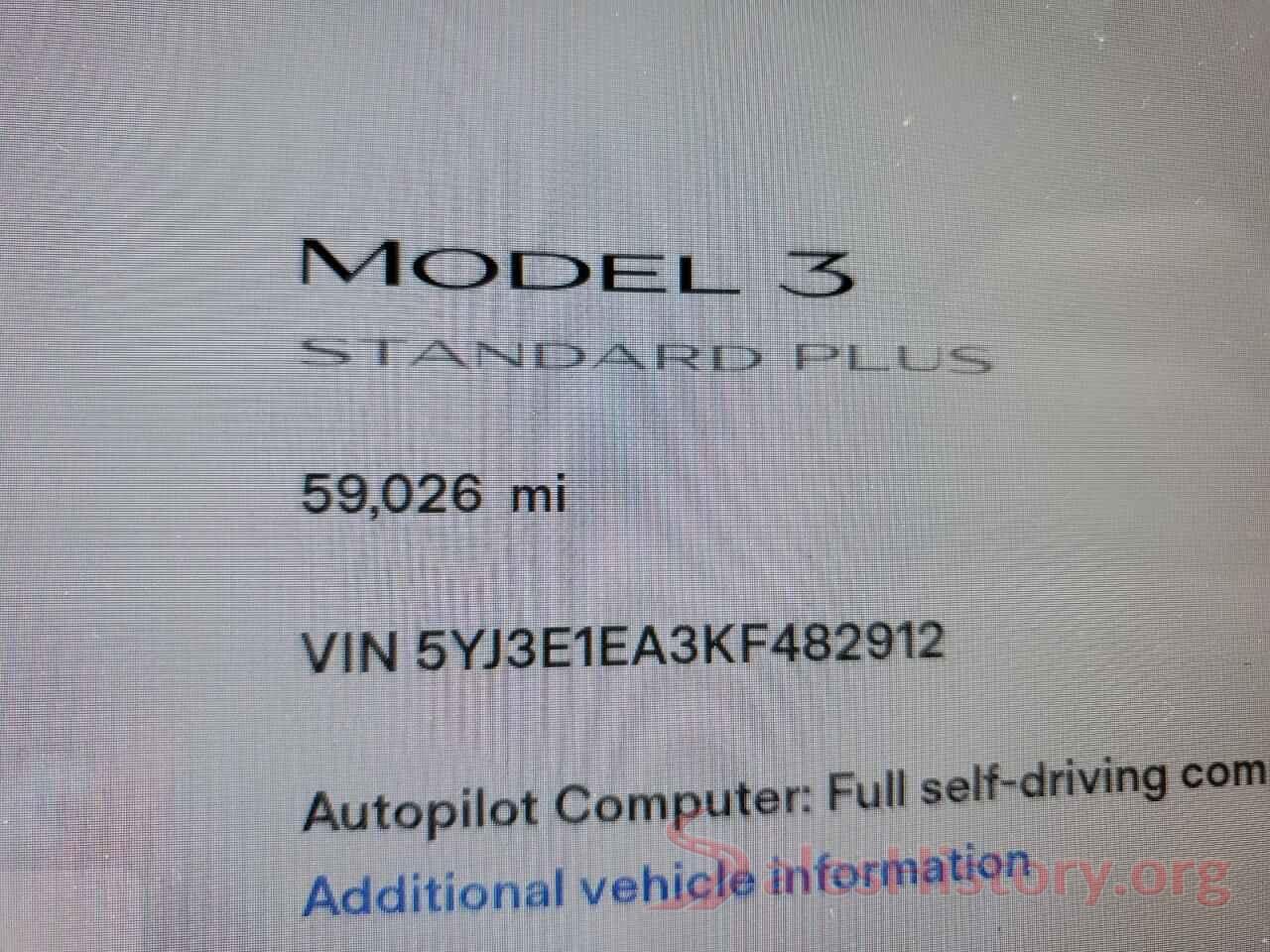 5YJ3E1EA3KF482912 2019 TESLA MODEL 3