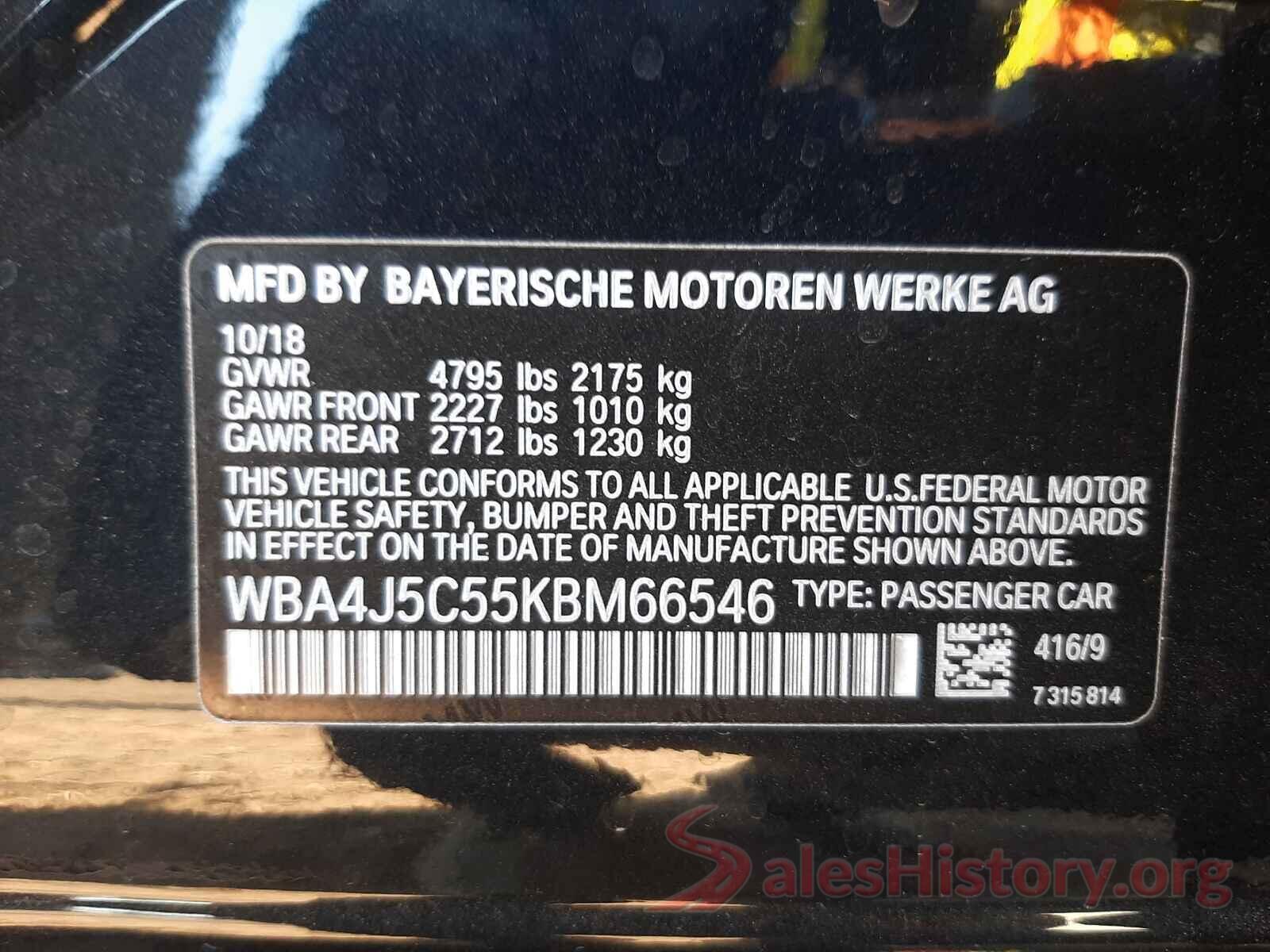 WBA4J5C55KBM66546 2019 BMW 4 SERIES