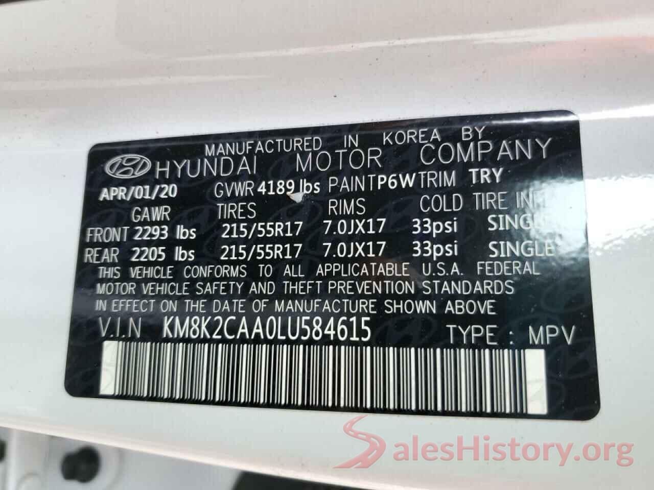 KM8K2CAA0LU584615 2020 HYUNDAI KONA