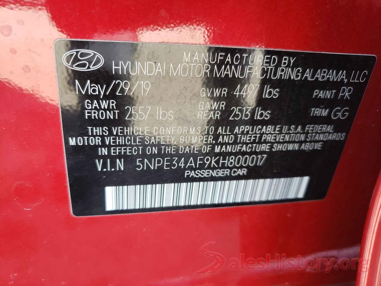 5NPE34AF9KH800017 2019 HYUNDAI SONATA