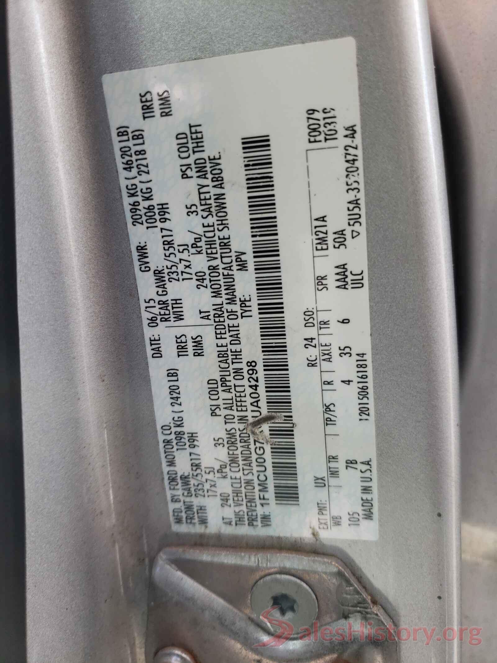 1FMCU0G7XGUA04298 2016 FORD ESCAPE