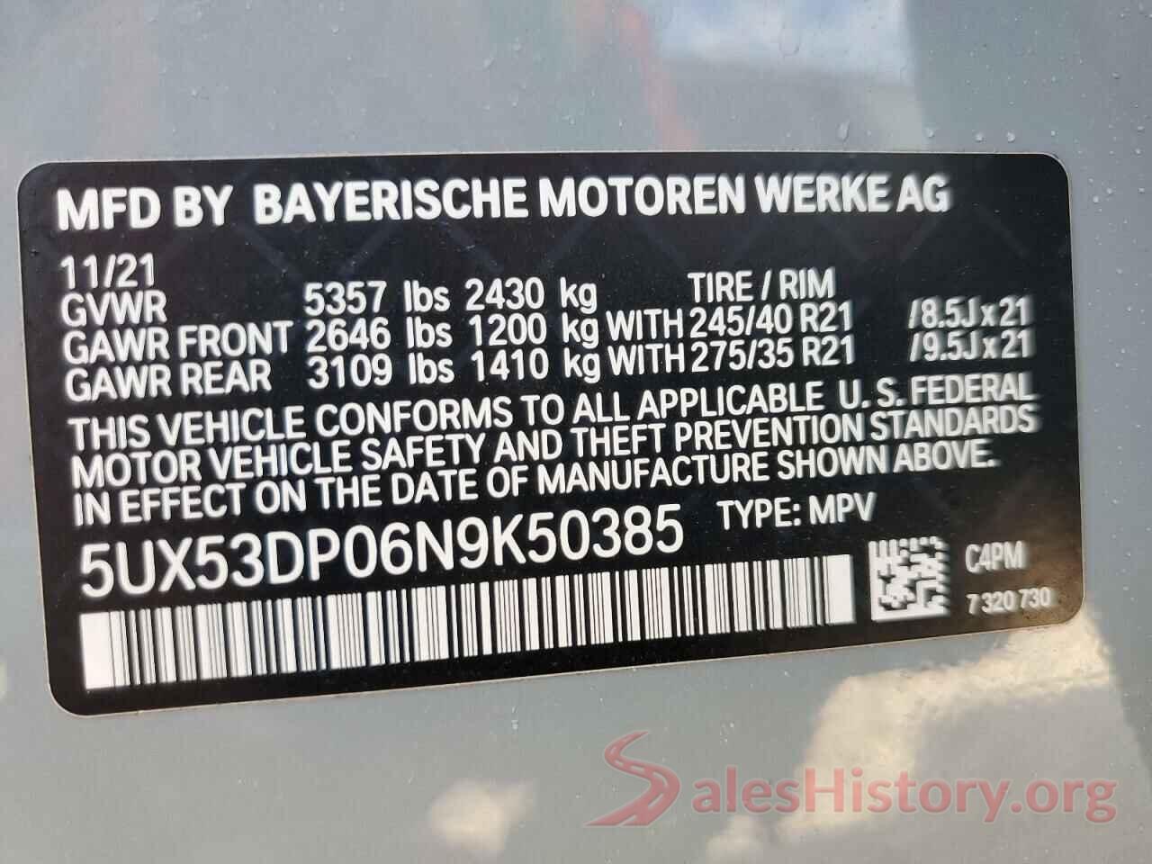 5UX53DP06N9K50385 2022 BMW X3