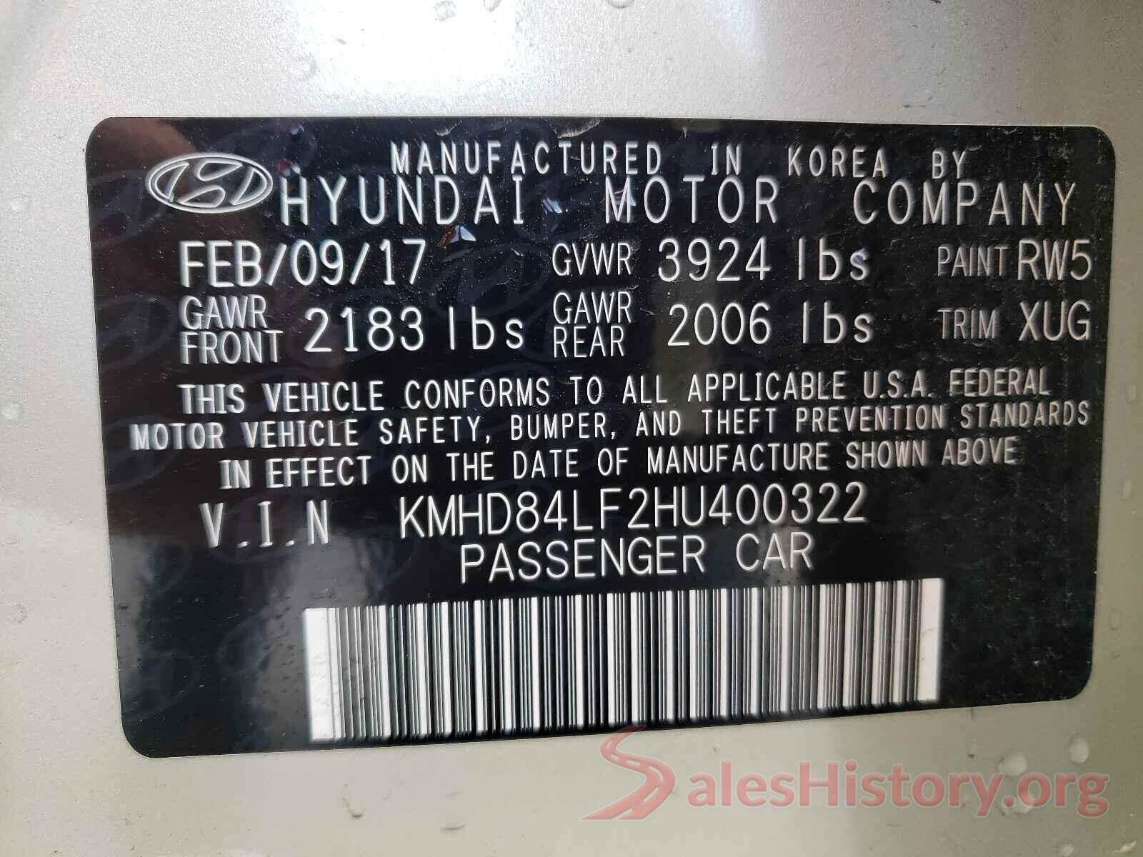 KMHD84LF2HU400322 2017 HYUNDAI ELANTRA