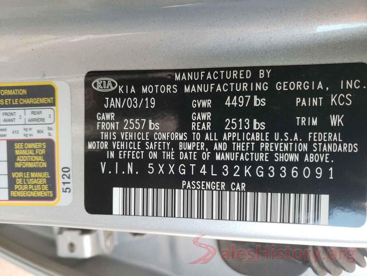 5XXGT4L32KG336091 2019 KIA OPTIMA