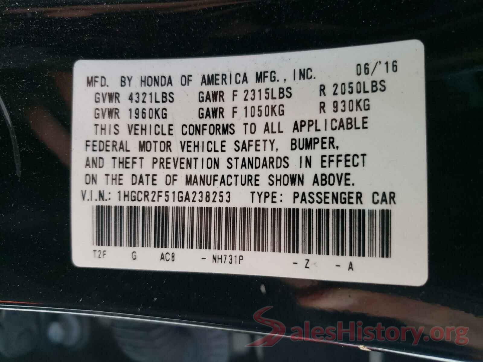 1HGCR2F51GA238253 2016 HONDA ACCORD