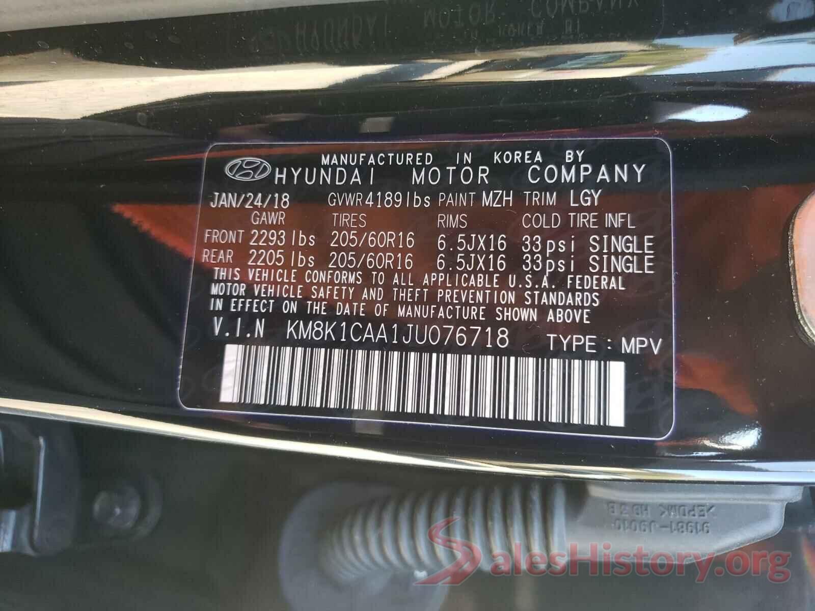 KM8K1CAA1JU076718 2018 HYUNDAI KONA