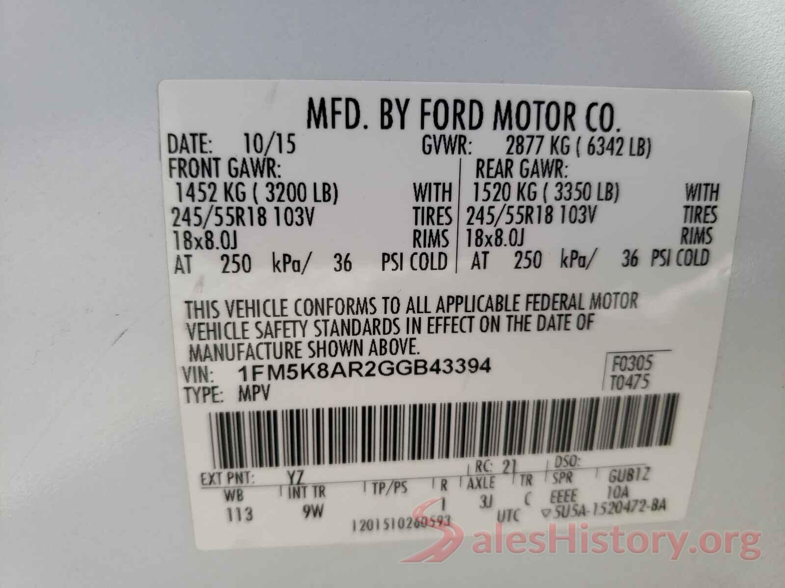 1FM5K8AR2GGB43394 2016 FORD EXPLORER