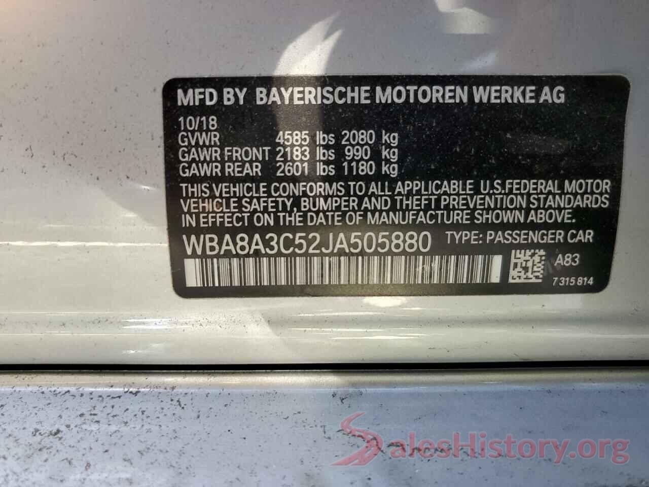 WBA8A3C52JA505880 2018 BMW 3 SERIES