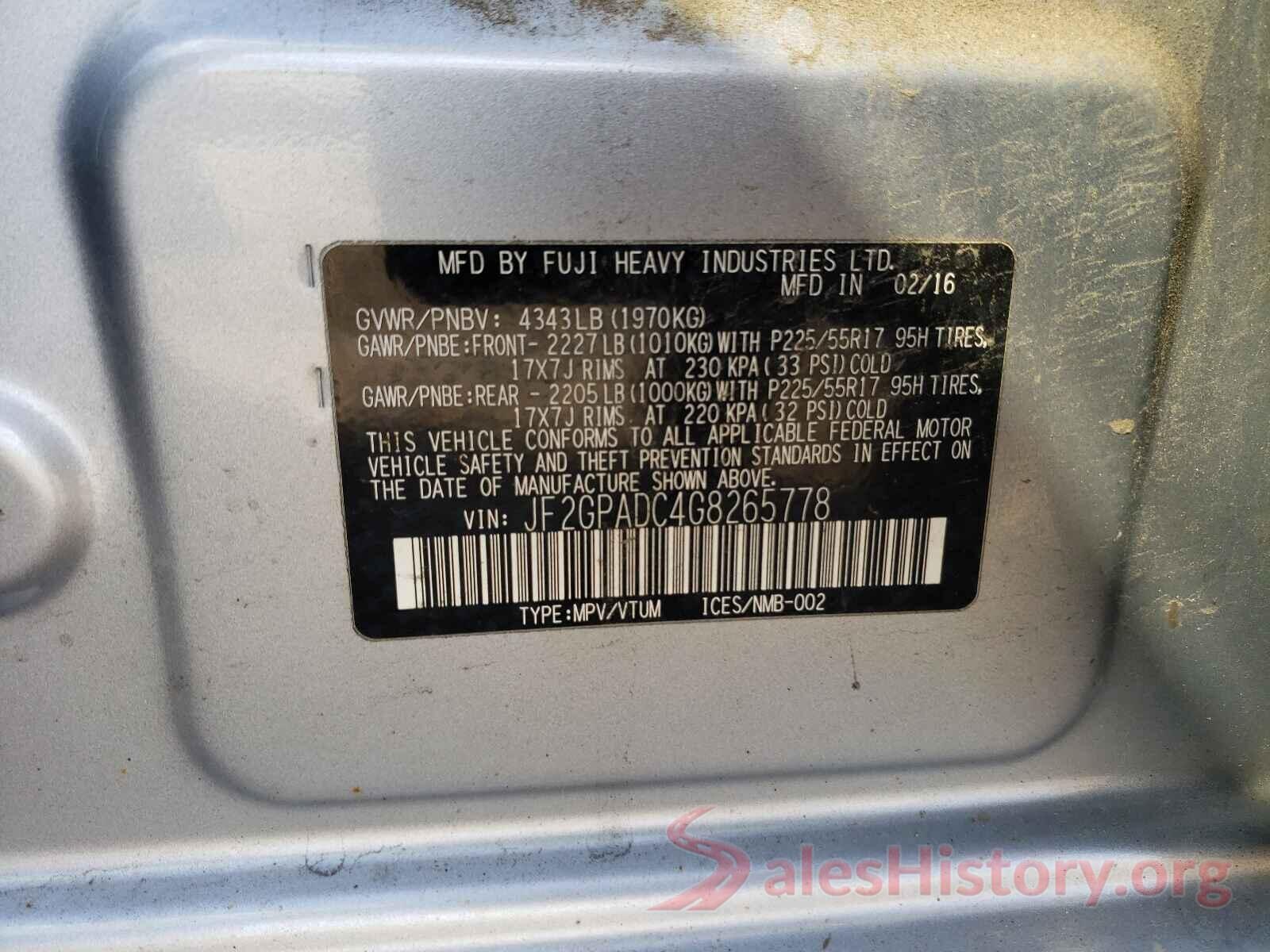 JF2GPADC4G8265778 2016 SUBARU CROSSTREK