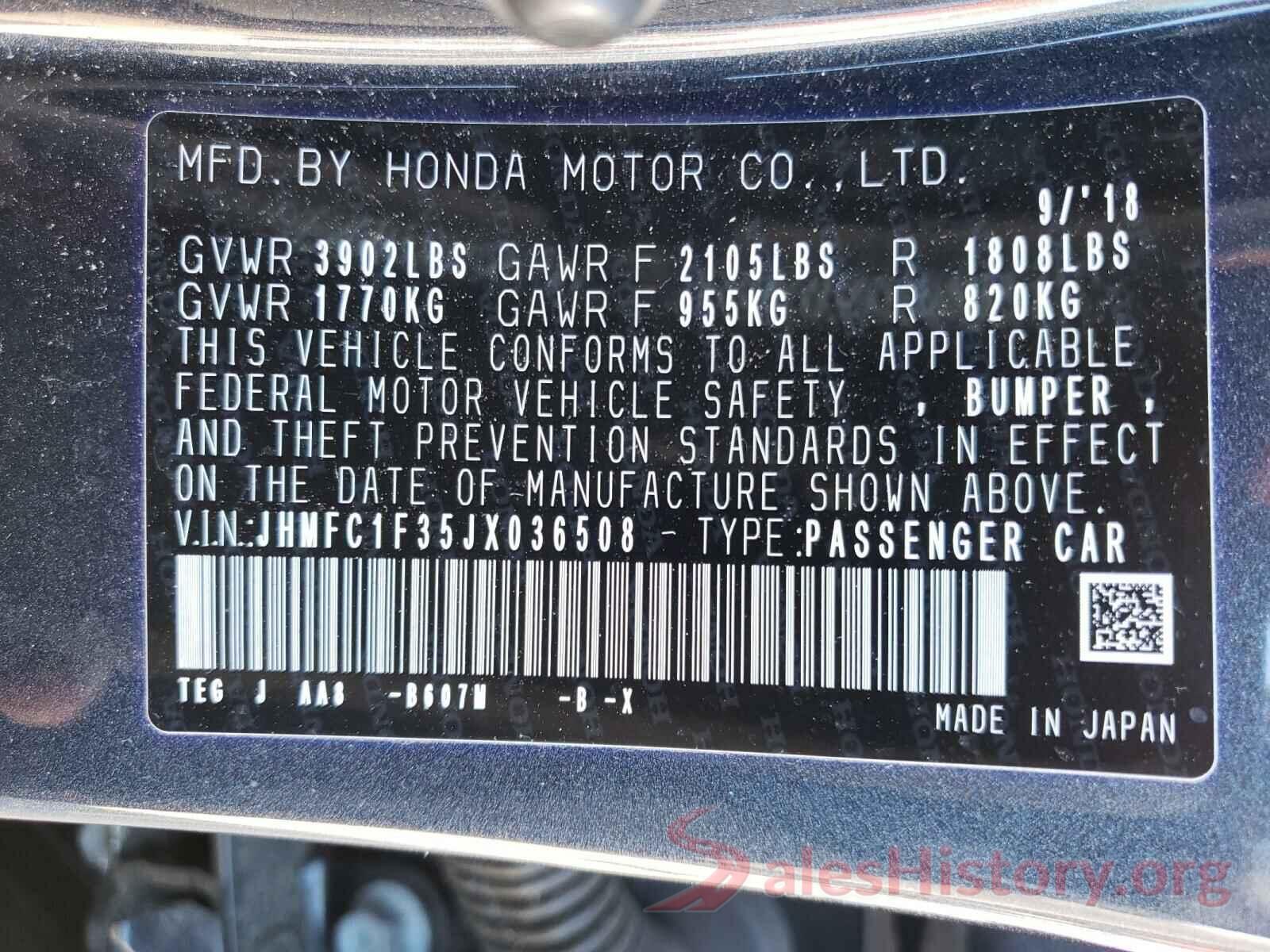 JHMFC1F35JX036508 2018 HONDA CIVIC