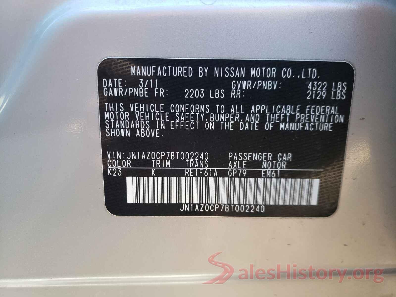 JN1AZ0CP7BT002240 2011 NISSAN LEAF