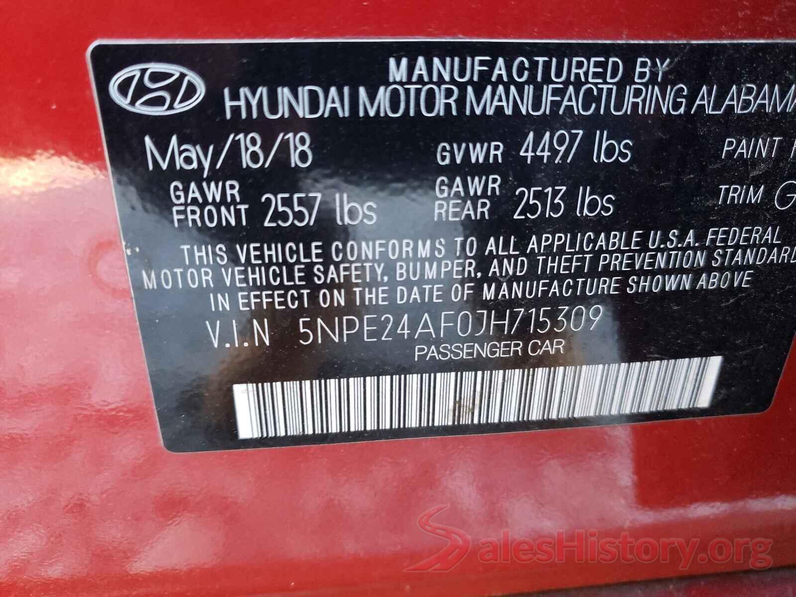 5NPE24AF0JH715309 2018 HYUNDAI SONATA