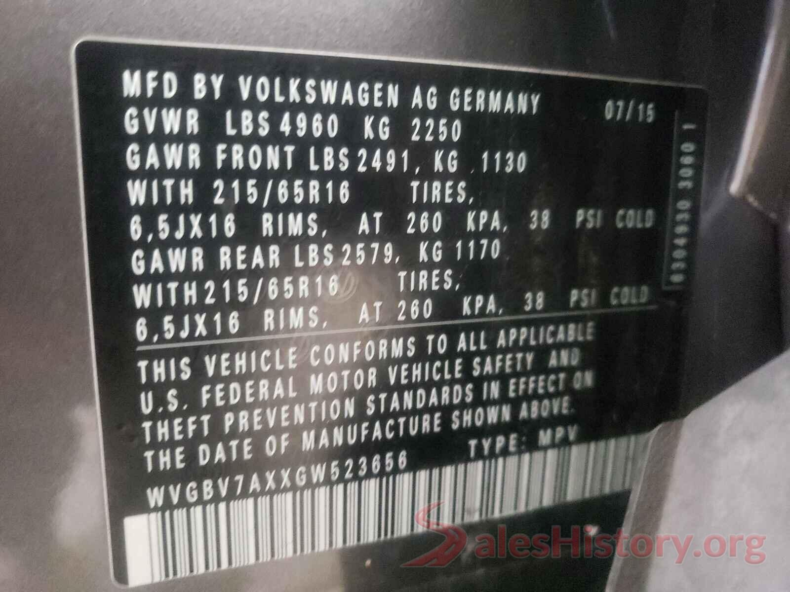 WVGBV7AXXGW523656 2016 VOLKSWAGEN TIGUAN