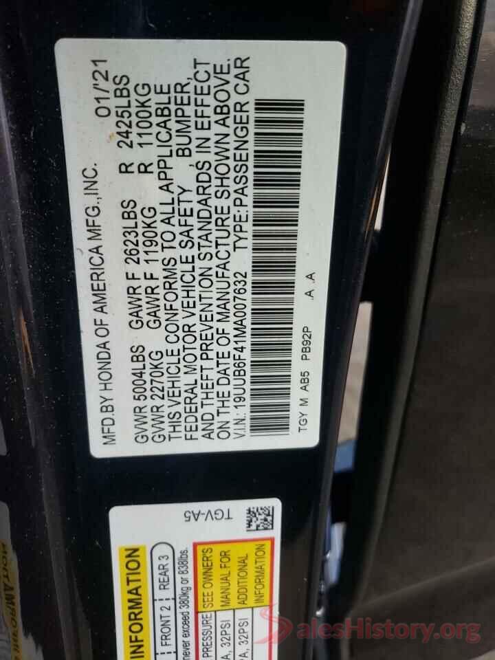 19UUB6F41MA007632 2021 ACURA TLX