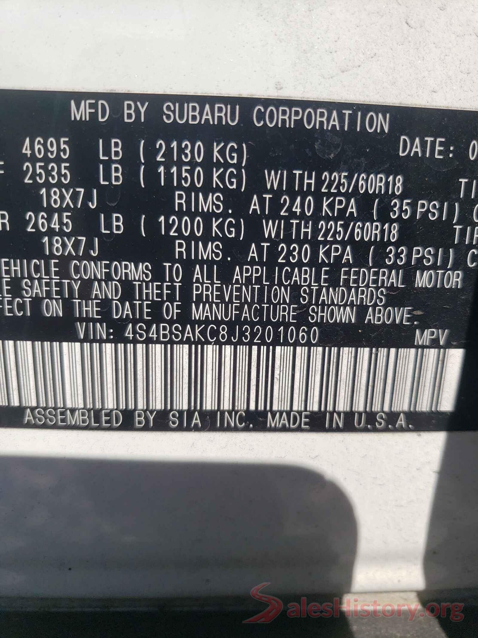 4S4BSAKC8J3201060 2018 SUBARU OUTBACK