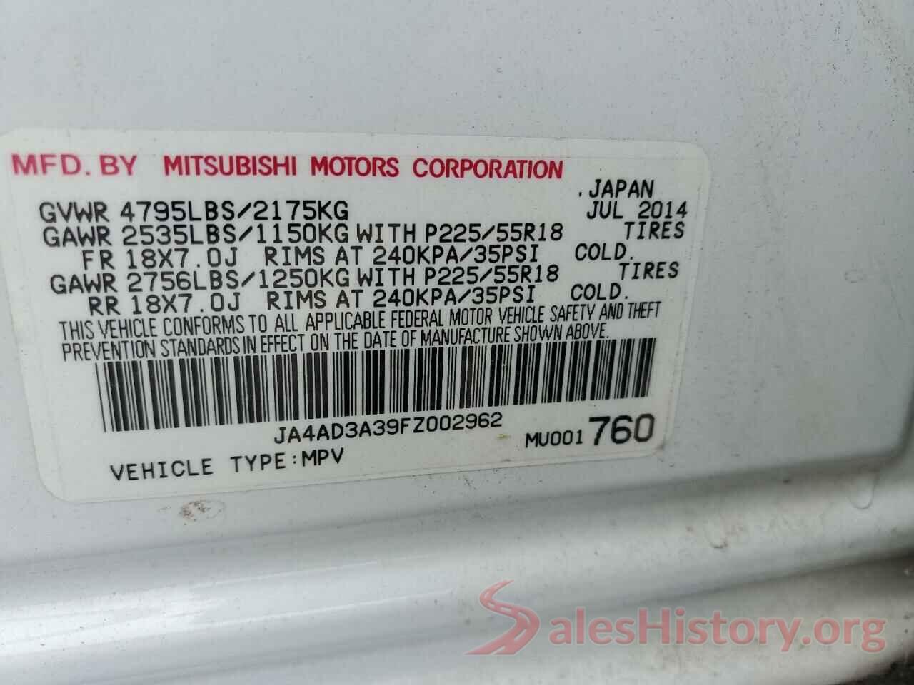 JA4AD3A39FZ002962 2015 MITSUBISHI OUTLANDER