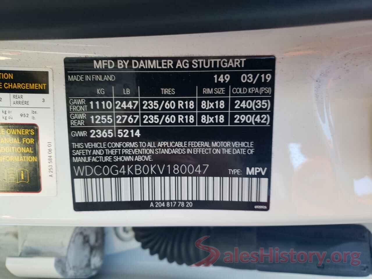 WDC0G4KB0KV180047 2019 MERCEDES-BENZ GLC-CLASS