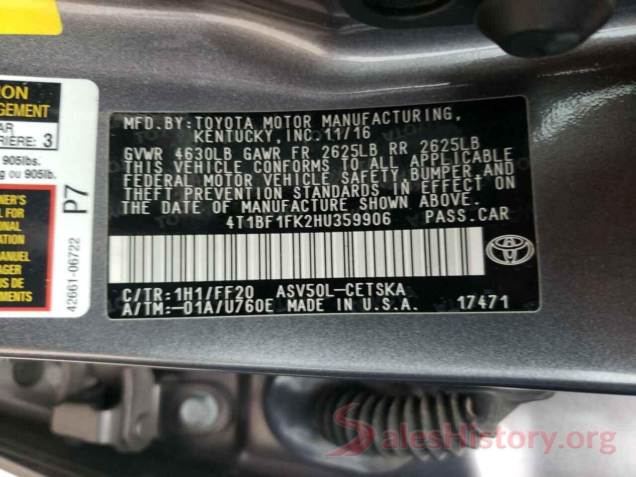 4T1BF1FK2HU359906 2017 TOYOTA CAMRY