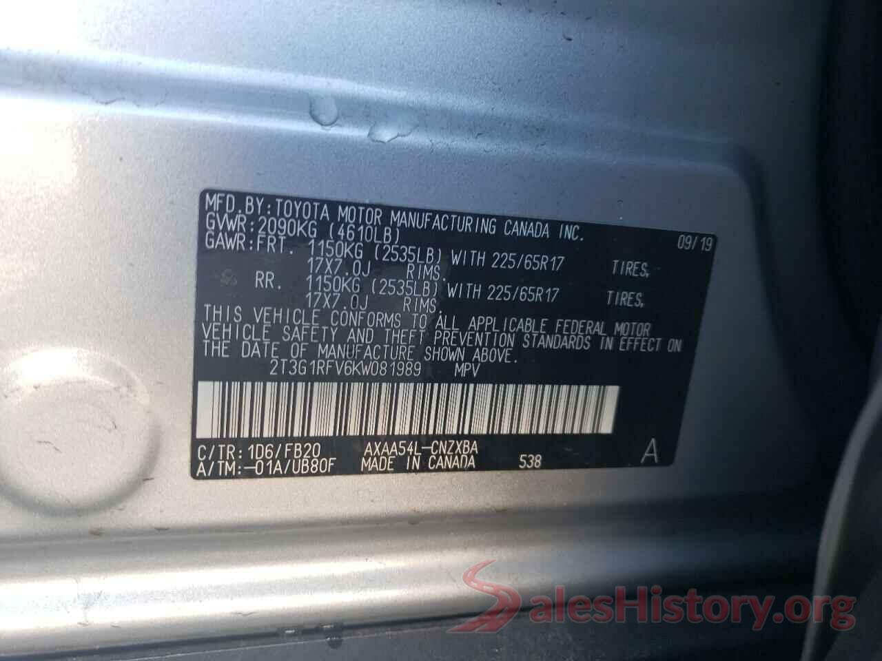 2T3G1RFV6KW081989 2019 TOYOTA RAV4